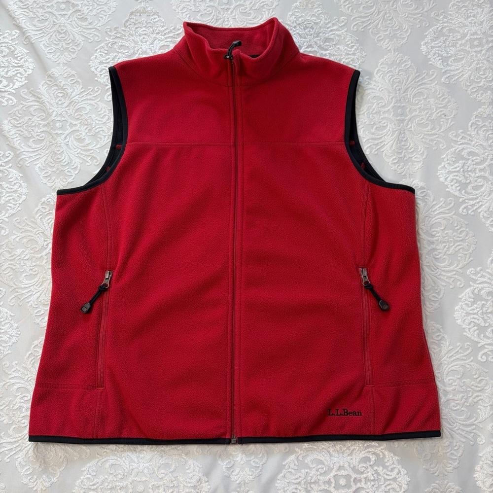 L.L. Bean Red Fleece Polartec Full Zip Vest Size Large